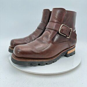 Skechers Men Size 9.5 Dark Brown Leather Buckle Strap Lug Sole Ankle Boot
